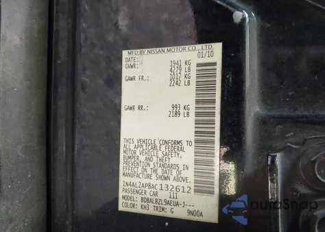 2010 Nissan Altima 2.5 S z USA, uszkodzony, nr VIN 1N4AL2AP8AC132612